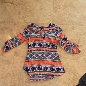 Rue21 Blue and Orange Elephant Print Blouse